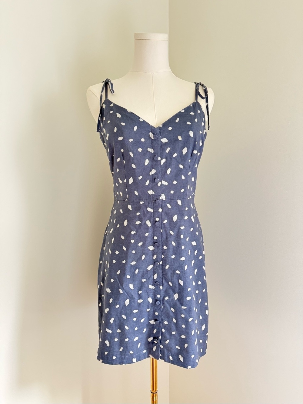 Abercrombie & Fitch Blue White Polka Dot Tie Strap Mini Dress Size M